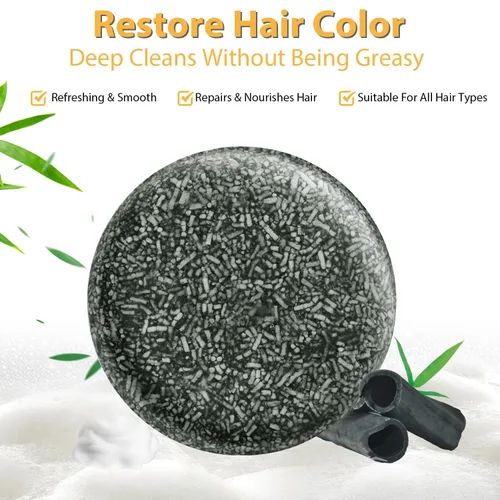 Vista 5 de TPTAL Barra inversa de cabello gris, jabón negro para cobertura de cabello gris, barra de champú para oscurecer el cabello natural, champú