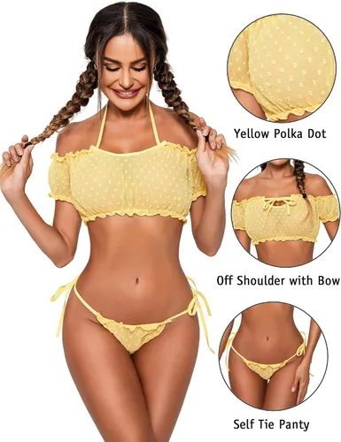 Vista 54 de Avidlove - Conjunto de brasier y braga con volantes, conjunto de lencería tipo babydoll de malla