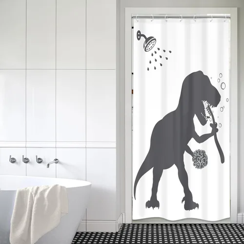 Vista 3 de LGhtyro Juego de Cortina de Ducha Divertida de Dinosaurio para Baño Pequeño 36Wx71H Pulgadas Dibujos Animados Niños Silueta de Dino Sombra de Animal