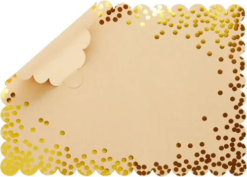 Vista 8 de Blue Panda Manteles individuales rectangulares desechables de papel dorado, borde festoneado y lunares de lámina dorada, 50 unidades para fiestas