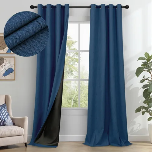 Vista 10 de Cortinas negras de color azul claro de 63 pulgadas de largo para dormitorio, sala de estar, oscurecimiento, 2 paneles con ojales, agujeros costeros