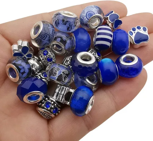 Vista 11 de 55 piezas surtidas de cuentas con agujeros grandes de aleación europea, cuentas con separadores metálicos para manualidades, pulseras, collares