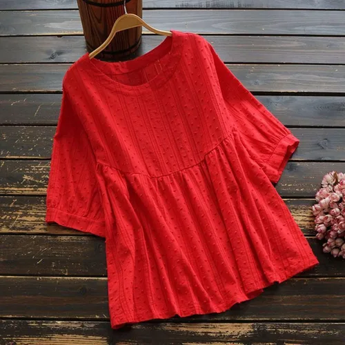 Vista 2 de Ceboyel Camisas de verano de color liso para mujer, blusas de lino y algodón, manga larga, estilo casual, estilo bohemio, a la moda