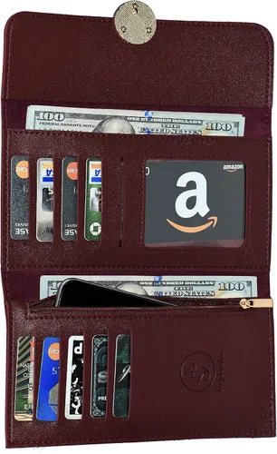 Vista 2 de SexySandbox Cartera de piel de tres pliegues para mujer, organizador de tarjetas de crédito, chequera con bolsa con cremallera