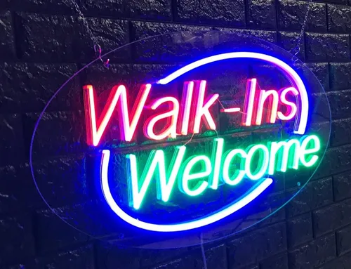 Vista 3 de Walk ins Welcome - Letrero de neón LED de 28 pulgadas de largo x 16 pulgadas de alto #34085
