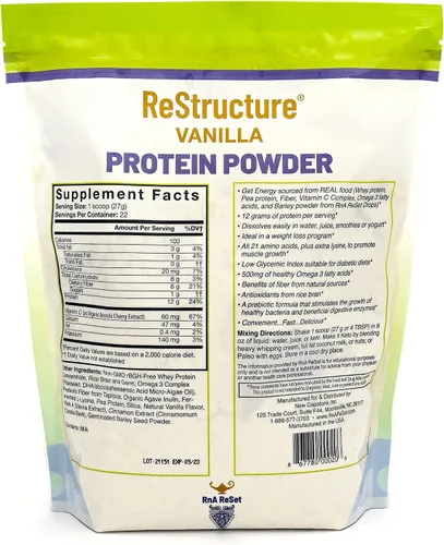 Vista 2 de RnA ReSet - Proteína en polvo ReStructure, Keto, Fórmula Paleo, 1G de azúcar, 1G de carbohidratos netos, solo 80 calorías por porción. Vainilla