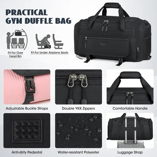 Vista 6 de Bolsa de gimnasio para hombre, 40 L, bolsa de lona deportiva para gimnasio, bolsa de lona para mujer, con compartimento para zapatos y bolsillo