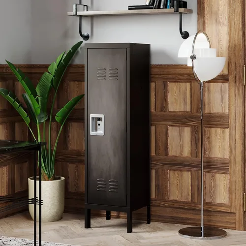 Vista 4 de Letaya Armario de metal con cerradura, armario de almacenamiento de 55 pulgadas, armario retro de acero con puertas con cerradura para empleados