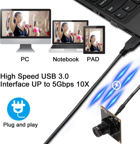 Vista 2 de Módulo de cámara USB de 2MP 1080p Webcam USB 3.0 Cámara web con sensor Sony IMX291 Cámara industrial compatible OTG, 0.01LUX baja iluminación