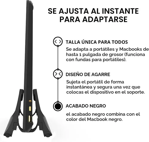 Vista 3 de HumanCentric Soporte vertical para computadora portátil para escritorios en negro mate, soporte ajustable vertical para acoplar Apple MacBook