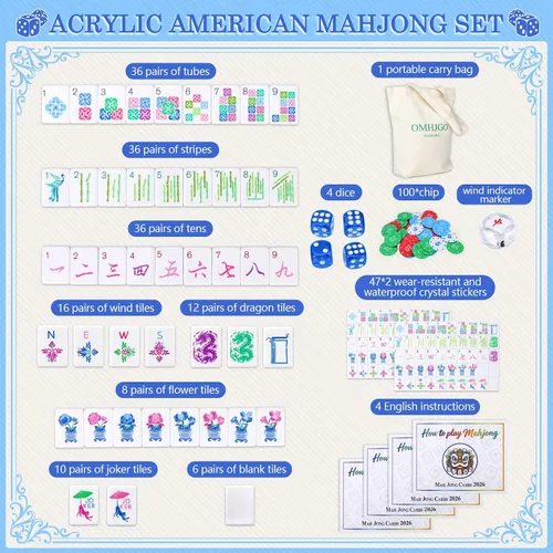 Vista 4 de American Mahjong Tile Set for Mah Jong Lovers, Adult, Beginners Pale Blue