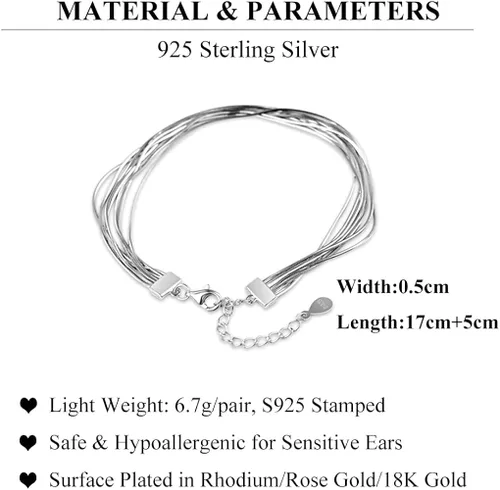 Vista 6 de FarryDream Pulsera de plata de ley 925 elegante de eslabones para mujeres adolescentes y niñas pulsera de serpiente regalos de Navidad Plata