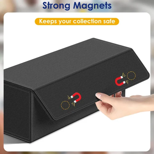 Vista 3 de Homthy Funda de 600 cartas para comercio, cierre magnético de cuero, caja de almacenamiento Commander para deportes, juegos, tarjetas estándar Negro
