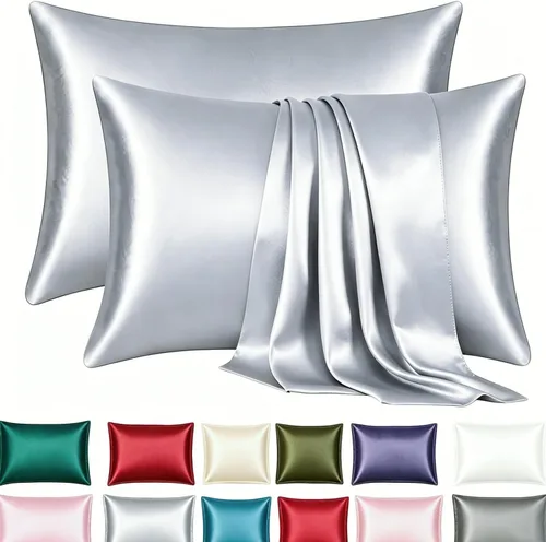 Vista 33 de Juego de 2 fundas de almohada de seda satinada de lujo para cabello y piel, fundas de almohada de satén con cierre de cremallera (estándar
