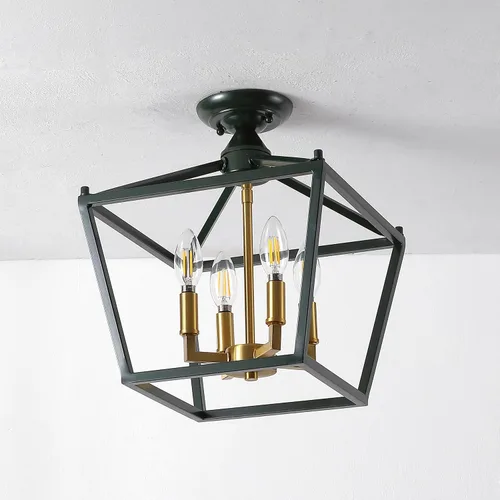 Vista 8 de JONATHAN Y Plains JYL7610H - Farol semiempotrado de hierro con 4 luces de 12 pulgadas, diseño de pagoda de marco abierto moderno de granja con jaula