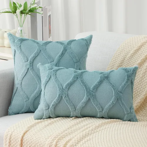 Vista 7 de decorUhome - Juego de 2 fundas de cojín decorativas para primavera de 16 x 16 pulgadas, fundas de almohada afelpadas de lana y piel sintética suave