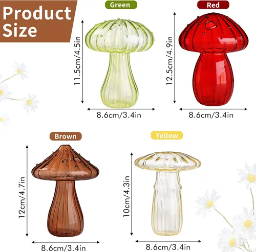 Vista 2 de 4 jarrones de vidrio con forma de hongo, macetas hidropónicas transparentes, plantas de flores para centro de mesa decorativo, decoración de mesa, 4