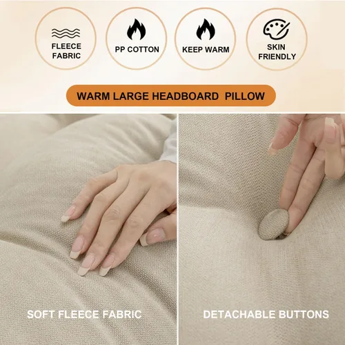 Vista 3 de Almohada triangular para cabecero, respaldo grande, cojín de soporte de cuña, almohada lumbar para cama de día, litera, dormitorio con funda Beige