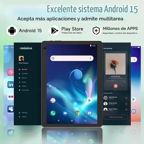 Vista 3 de Tablet Android 15 de 10 pulgadas, Tabletas 2 en 1 con Funda para Teclado Ratón Lápiz Óptico, 6GB RAM 32GB ROM 1TB Expandible, Procesador Quad Core