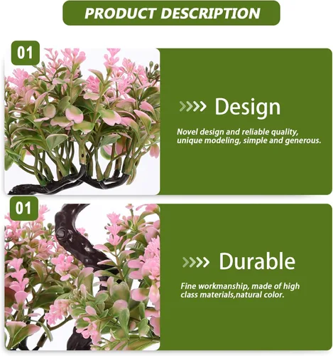 Vista 6 de Cabilock Árbol de bonsái artificial, decoración de bonsái artificial, modelo de planta verde artificial, planta en maceta para el hogar, mesa, Rosa