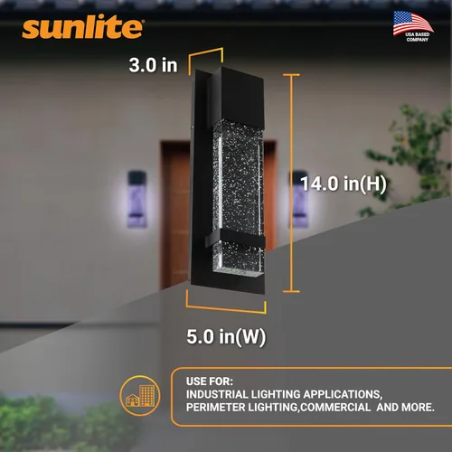 Vista 3 de Sunlite Aplique de pared LED, marco de metal negro con panel de vidrio efecto gota de lluvia, 4.75 pulgadas de ancho, luz diurna de 5000 K