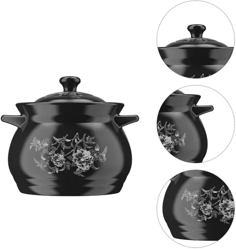 Vista 7 de Olla de cerámica para estofado de cerámica, resistente al desgaste, multiusos, con asas, cubierta resistente al calor para personas, hermoso diseño