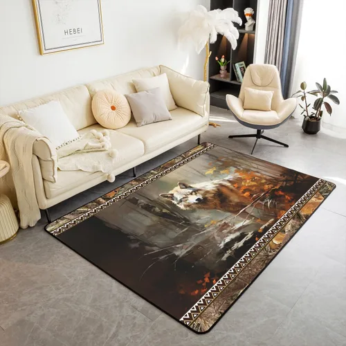 Vista 9 de Castle Fairy Alfombra antideslizante para sala de estar, diseño de ciervos salvajes, pinos de la selva, alfombra antideslizante para sala de estar