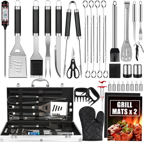 Vista 8 de Cifaisi Juego de accesorios para parrilla de barbacoa, 38 piezas de herramientas de parrilla de acero inoxidable con funda de aluminio, termómetro