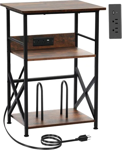 Vista 12 de DALEMHOME Soporte para tocadiscos con estación de carga, mesa auxiliar de 3 niveles para almacenamiento de 100 vinilos, mesa auxiliar para sala