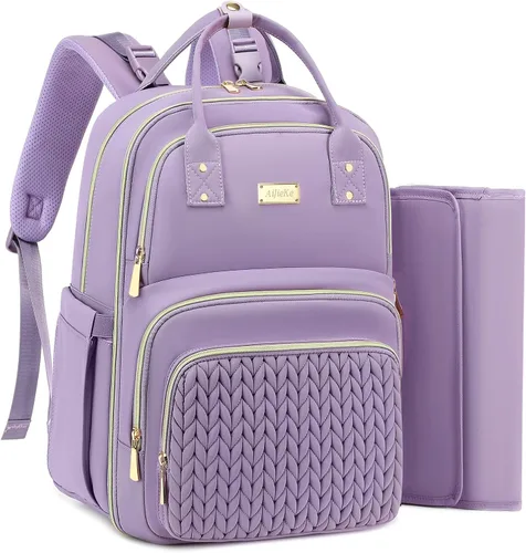 Vista 9 de Mochila para pañales, grande, multifuncional, para niños, niñas y bebés, bolsa esencial de viaje con cambiador, bolsillos aislados, correas