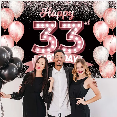Vista 287 de Cartel de feliz cumpleaños décimo oro rosa, telón de fondo, saludos a 10 años, globos de confeti, decoración temática para niñas de 10 años