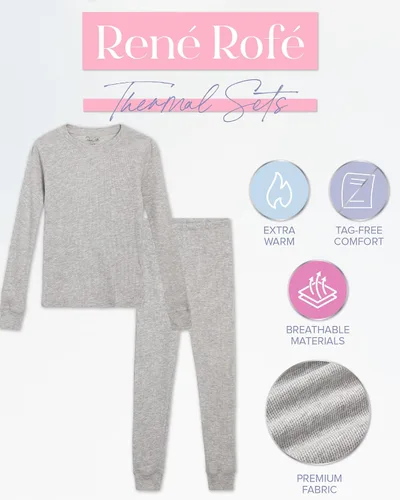 Vista 43 de Rene Rofe Girls' Thermal Underwear Set - 2 Piece Waffle Knit Top and Long Johns (2T-16)