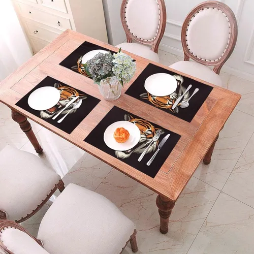 Vista 4 de 6 PCS PVC Placemats Set Place Mats Big Mouth Tiger Non-Slip Weave Place Mats 12" x 18" Farmhouse Table Mat Set for Family Dinners Wedding Parties