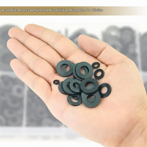 Vista 5 de 620 arandelas planas de nailon, 8 tamaños, arandelas de plástico de nailon negro, kit surtido de arandelas (M2 M2.5 M3 M4 M5 M6 M8 M10)