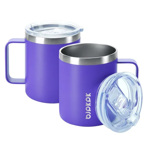 Vista 18 de BJPKPK 2 tazas de café aisladas, vaso aislado de 14 onzas con tapa, tazas de café de acero inoxidable con tapa a prueba de salpicaduras, color negro
