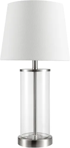 Vista 13 de GLOBE Electric 65922 - Lámpara de mesa de 20 pulgadas, acabado de hormigón acanalado, pantalla de lino blanco
