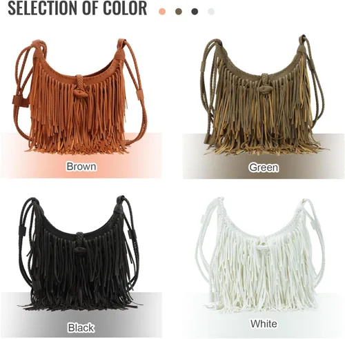Vista 7 de LUI SUI Bolso vintage con flecos negros con flecos, bolso de hombro Hobo para mujer