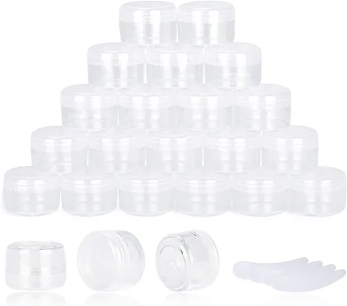Vista 27 de 50 unidades de 5 gramos de envases de muestra, tarros vacíos de 5 ml con tapas, pequeños envases cosméticos, tarros de muestra mini con 4 cucharas