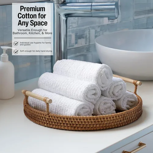 Vista 6 de Living Fashions Juego de 6 toallas de limpieza para cocina, baño, 16 x 19 pulgadas, primera calidad, 100% algodón, color blanco brillante, lavable a