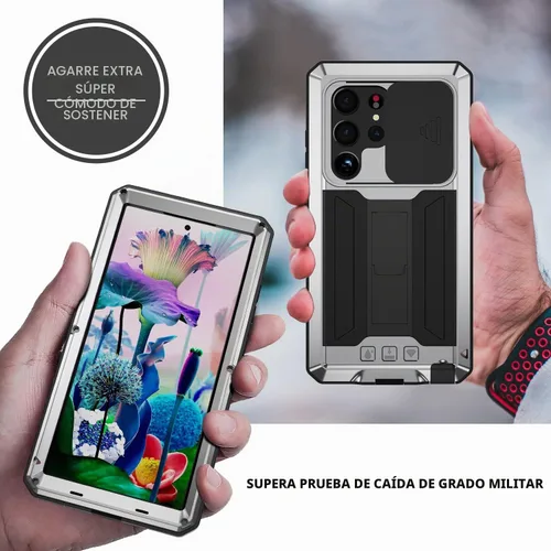 Vista 5 de Funda de metal compatible con Samsung Galaxy S23, funda de metal resistente de grado militar, funda protectora de cuerpo completo con soporte