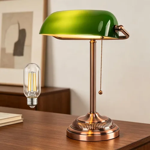 Vista 12 de FIRVRE Lámpara de Escritorio de Banco de Vidrio con Puerto de Carga Inalámbrica USB Lámpara de Escritorio LED Lámpara de Mesa con Cadena de Tirón