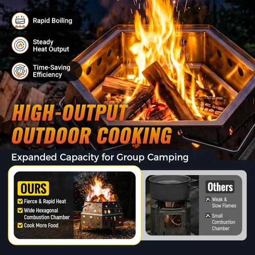 Vista 5 de KingCamp Portable Camping Grill 304 Stainless Steel Wood Barbecue Grill
