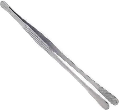 Vista 13 de Pinzas de precisión de acero inoxidable culinario profesional de 6 pulgadas con puntas dentadas, pinzas para servir con detalles de presentación