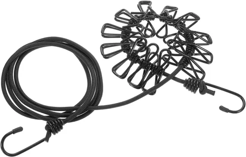 Vista 6 de ALINNA Tendedero portátil retráctil negro, resistente al viento, con 12 pinzas para la ropa para secar en interiores, accesorios de campamento al