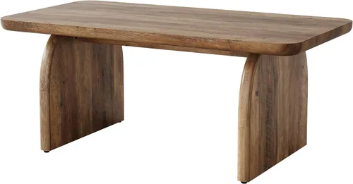 Vista 9 de Tribesigns - Mesa de café rectangular, mesa de 47 pulgadas de madera para sala de estar, mesa de centro baja de estilo granja con base resistente
