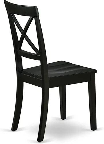 Vista 8 de East West Furniture AMBO3-BCH-W Juego de mesa y sillas de cocina de 3 piezas contiene una mesa de comedor redonda con pedestal y 2 sillas de asiento