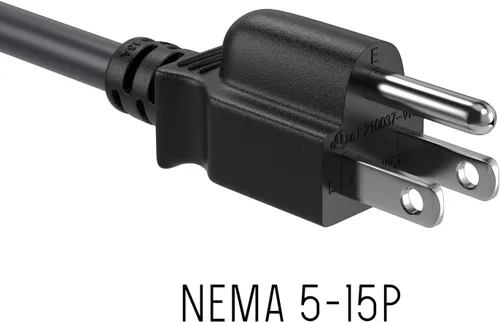Vista 2 de Cable de alimentación de extensión de 1 pie NEMA 5-15P a NEMA 5-15R 3 clavijas, cable de alimentación de CA 16 AWG, color negro