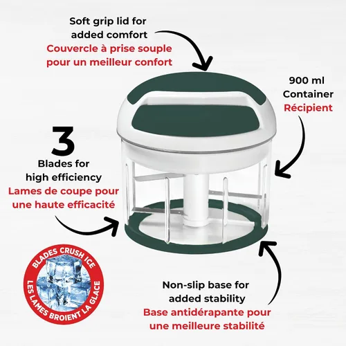 Vista 10 de Starfrit Pull Chopper - Procesador de alimentos manual multiusos - Sistema de tres cuchillas para un corte más rápido - De trozos grandes a puré