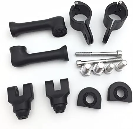 Vista 3 de XKMT-Kit de montaje de clavijas de carretera ajustables en ángulo largo negro compatible con bicicleta con tubo de marco de protector de motor