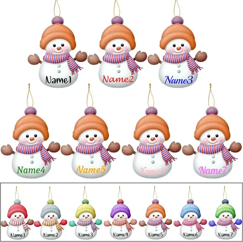 Vista 9 de 7 adornos de Navidad personalizados de muñeco de nieve con nombre, adornos familiares personalizados para árbol de Navidad, decoración colgante